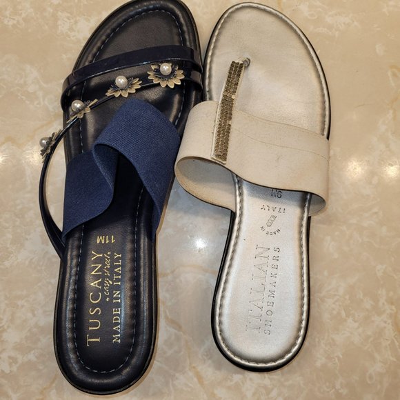 FINAL PRICE Easy Street Tuscany Navy Blue Flat Sandals with Flowers 10 11 - Picture 7 of 8